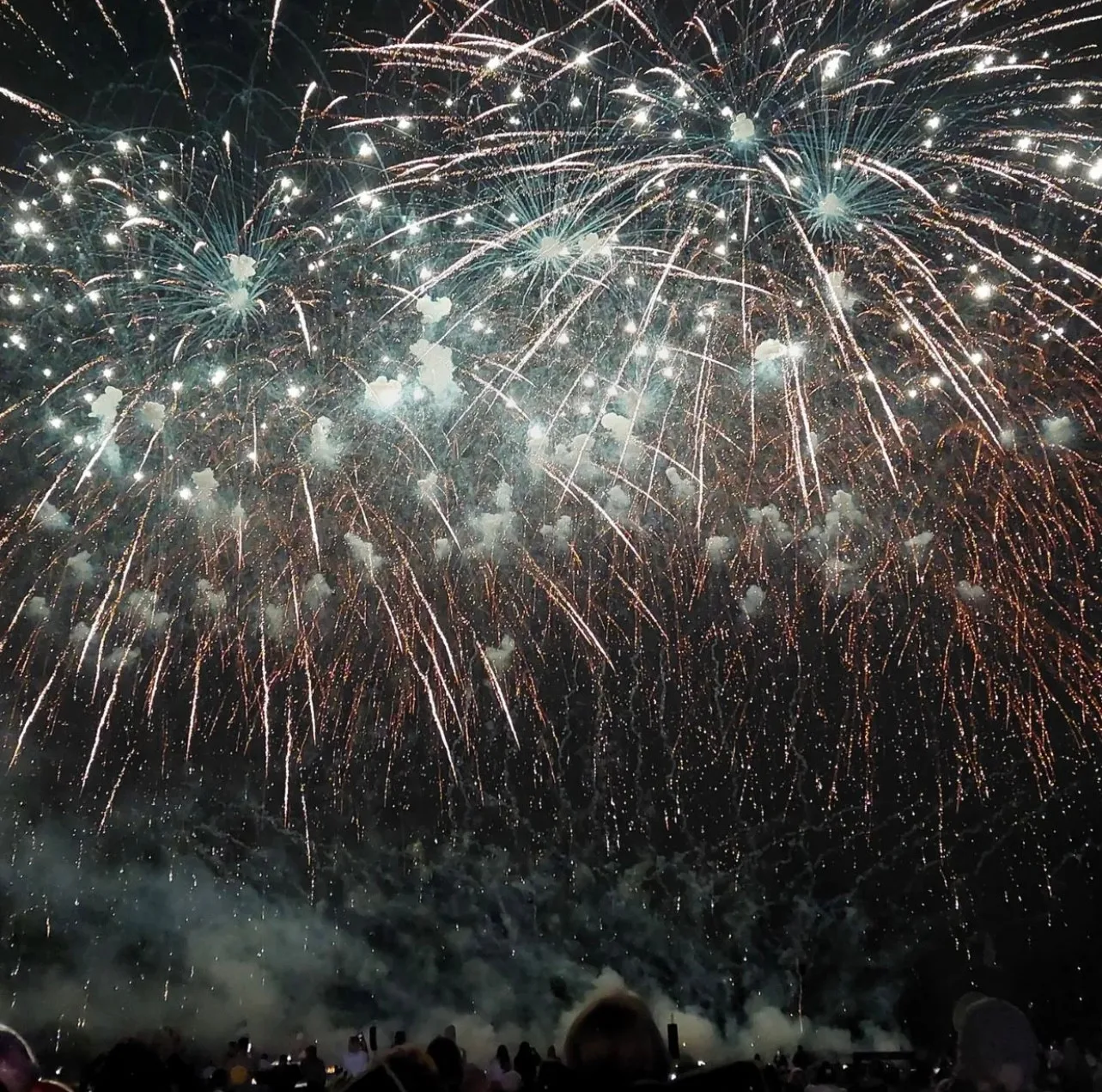 Close fireworks trails and sparks