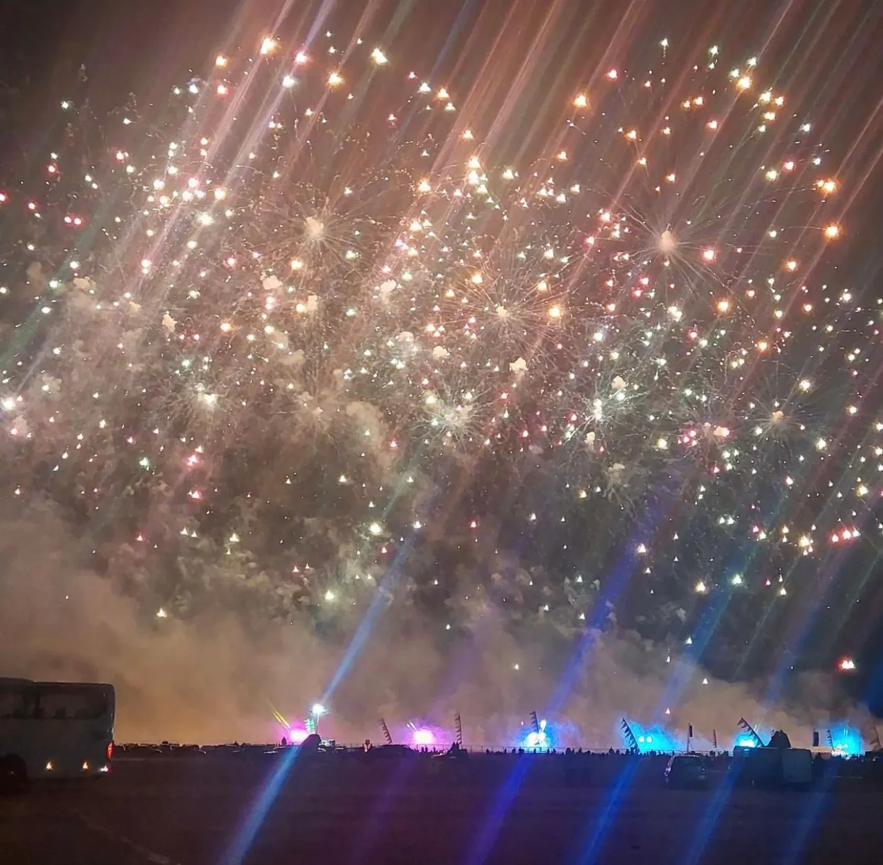 Dense fireworks finale overhead