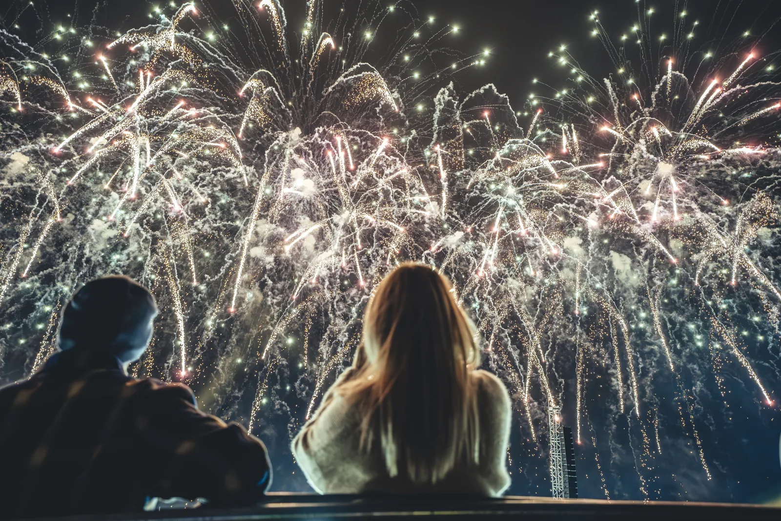Spectacular fireworks exploding over Ardingly Showground